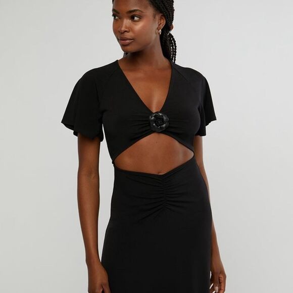 NWT WeWoreWhat Black Asymmetrical Cut Out V-Neck Midi Dress - Picture 8 of 8